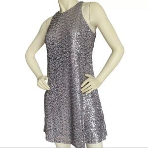 NWT Eliza J Metallic Gray Sequin Dress Size 8 $148